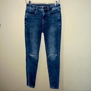 American Eagle High Rise Jegging Blue Jeans Super Stretch Denim Women's 2 Reg